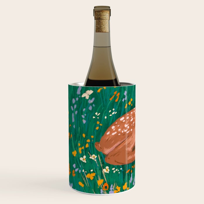 Sleeping Deer in Wildflower Meadow Whimsical Nature Illustration Wine Chiller Gallery Image 2