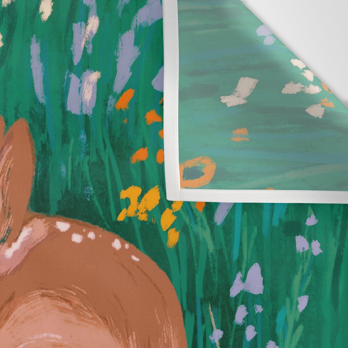 Sleeping Deer in Wildflower Meadow Whimsical Nature Illustration Wall Tapestry Gallery Image 3