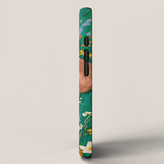 Sleeping Deer in Wildflower Meadow Whimsical Nature Illustration iPhone Case Gallery Image 2