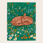 Sleeping Deer in Wildflower Meadow Whimsical Nature Illustration Poster Gallery Image 4