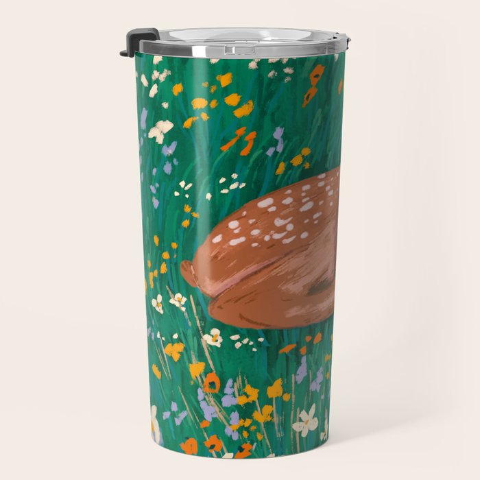Sleeping Deer in Wildflower Meadow Whimsical Nature Illustration Travel Mug Gallery Image 3