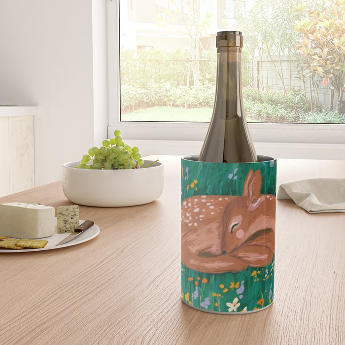 Sleeping Deer in Wildflower Meadow Whimsical Nature Illustration Wine Chiller Gallery Image 4