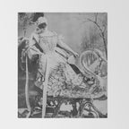 Eyes wide open, Lillian Russell, 1895 seated masquerade ball portrait black and white photograph Throw Blanket Gallery Image 2