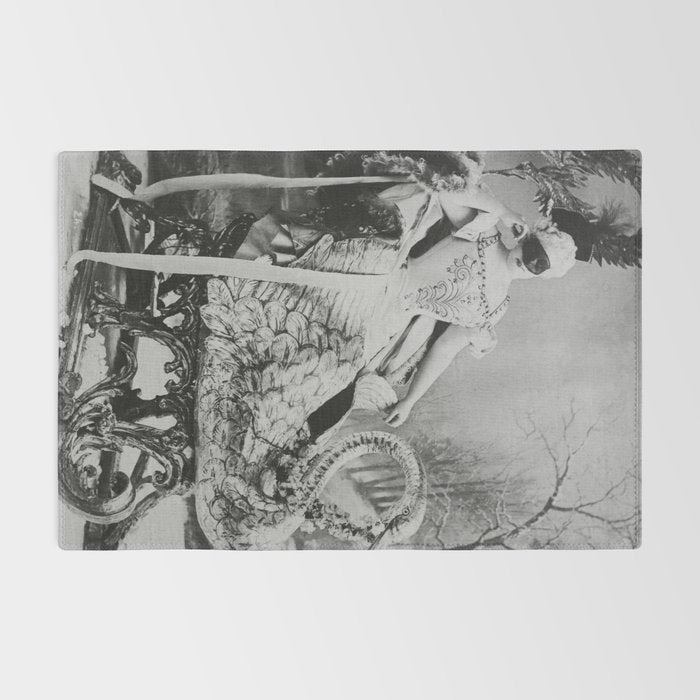 Eyes wide open, Lillian Russell, 1895 seated masquerade ball portrait black and white photograph Rug Gallery Image 2