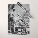 Eyes wide open, Lillian Russell, 1895 seated masquerade ball portrait black and white photograph Wrapping Paper Gallery Image 1