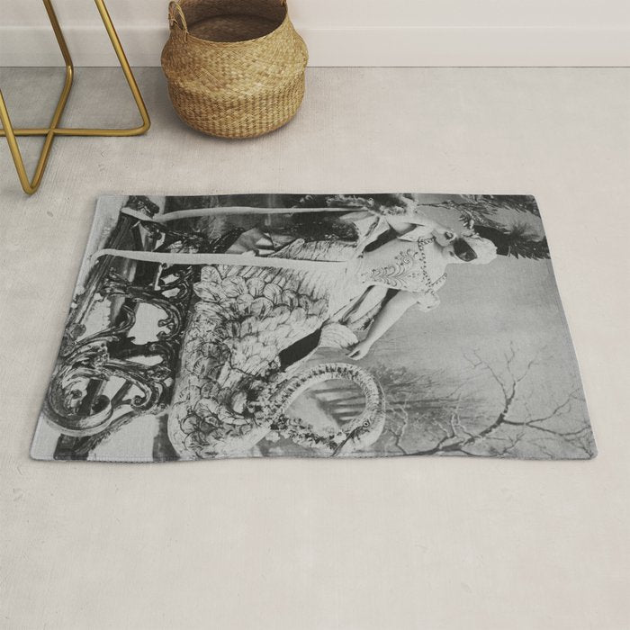 Eyes wide open, Lillian Russell, 1895 seated masquerade ball portrait black and white photograph Rug Gallery Image 1