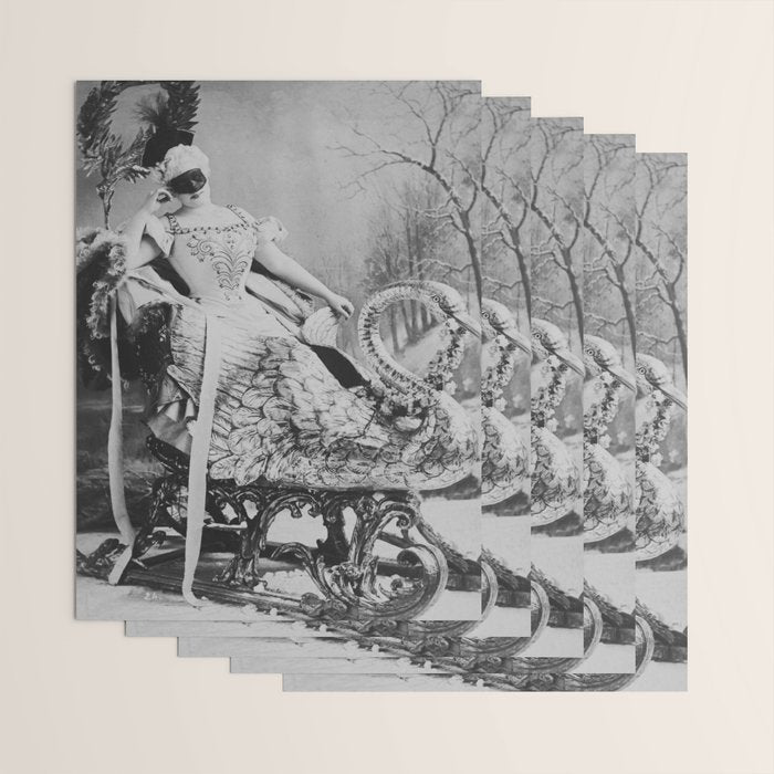 Eyes wide open, Lillian Russell, 1895 seated masquerade ball portrait black and white photograph Wrapping Paper Gallery Image 3