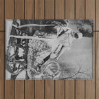 Eyes wide open, Lillian Russell, 1895 seated masquerade ball portrait black and white photograph Outdoor Rug Gallery Image 1