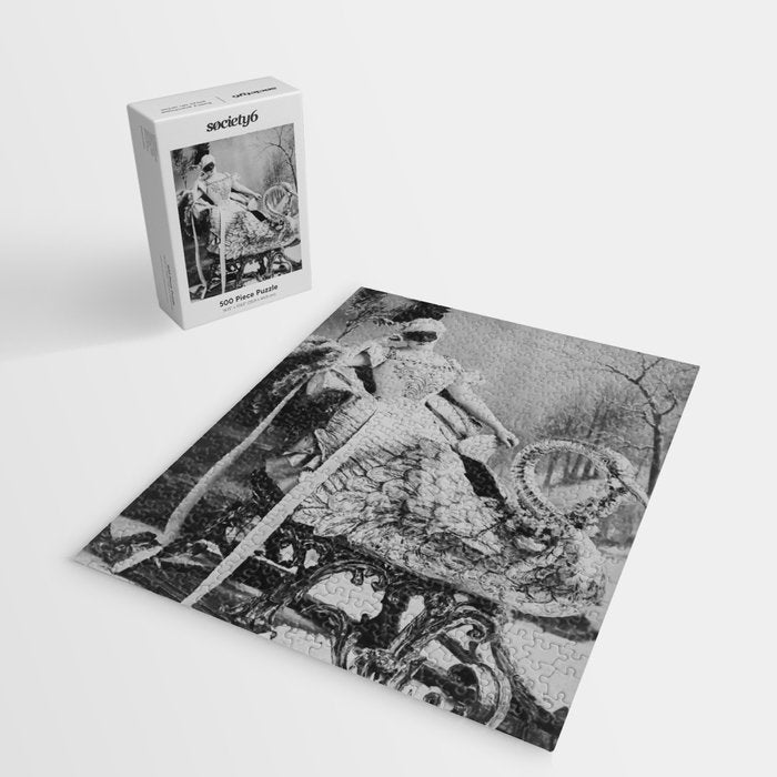 Eyes wide open, Lillian Russell, 1895 seated masquerade ball portrait black and white photograph Jigsaw Puzzle Gallery Image 2