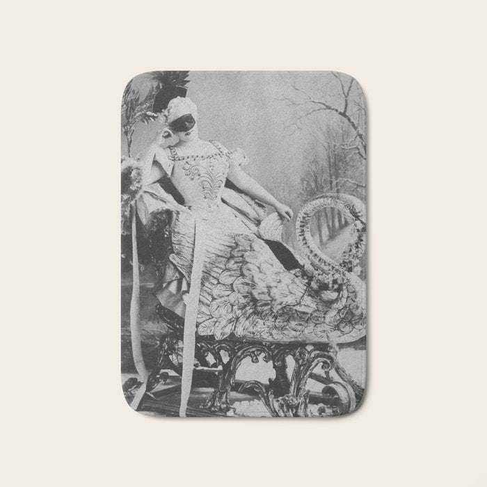 Eyes wide open, Lillian Russell, 1895 seated masquerade ball portrait black and white photograph Bath Mat Gallery Image 1