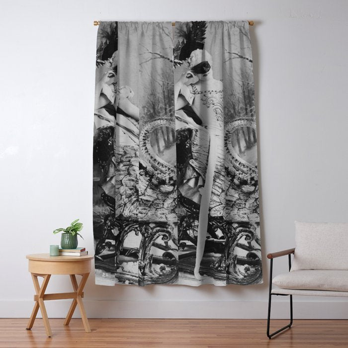 Eyes wide open, Lillian Russell, 1895 seated masquerade ball portrait black and white photograph Window Curtain Gallery Image 5