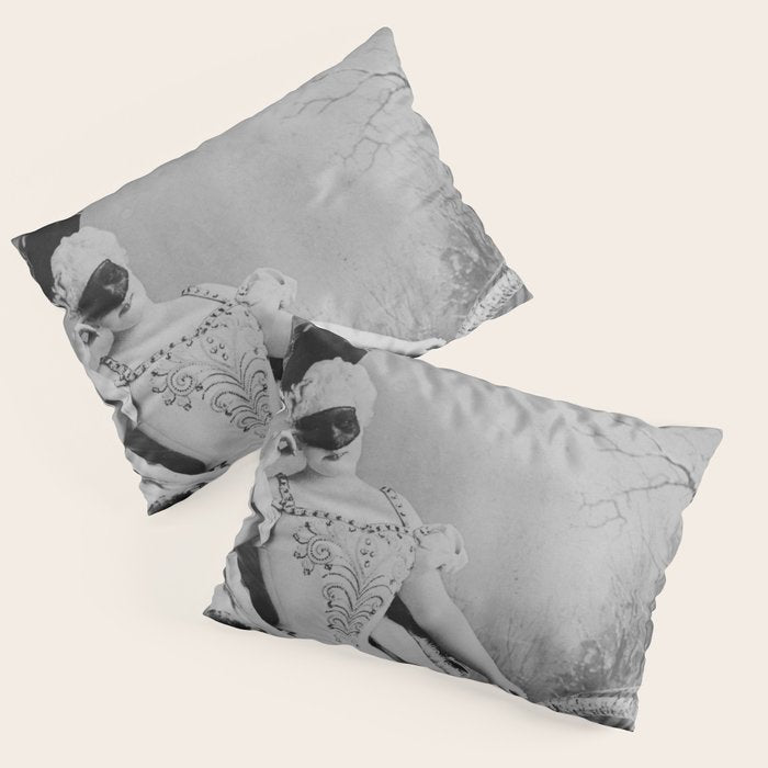 Eyes wide open, Lillian Russell, 1895 seated masquerade ball portrait black and white photograph Pillow Sham Gallery Image 3