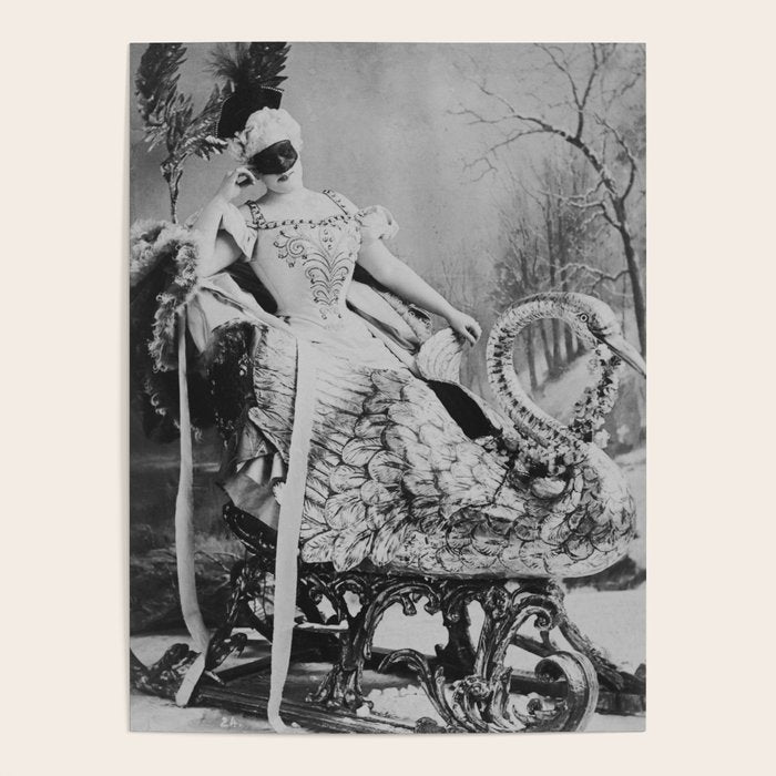 Eyes wide open, Lillian Russell, 1895 seated masquerade ball portrait black and white photograph Poster Gallery Image 4