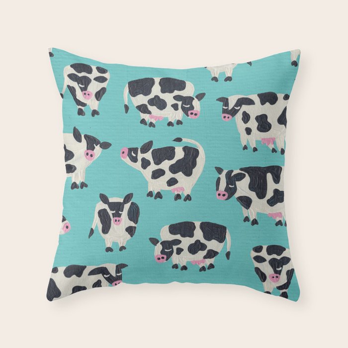 Cow Collection - Turquoise Throw Pillow Gallery Image 1