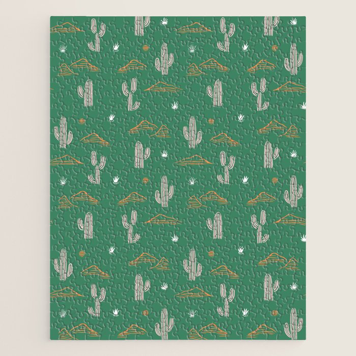 Retro cactus plant art pattern Jigsaw Puzzle Gallery Image 1