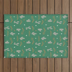 Retro cactus plant art pattern Outdoor Rug Gallery Image 1