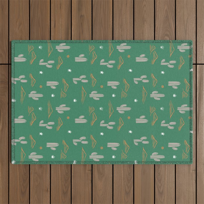 Retro cactus plant art pattern Outdoor Rug Gallery Image 1
