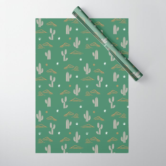 Retro cactus plant art pattern Wrapping Paper Gallery Image 1