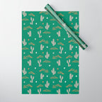 Retro cactus plant art pattern Wrapping Paper Gallery Image 1