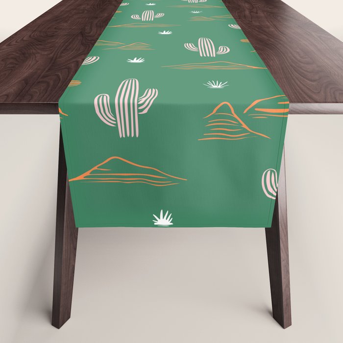 Retro cactus plant art pattern Table Runner Gallery Image 1