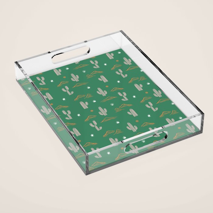 Retro cactus plant art pattern Acrylic Tray Gallery Image 1