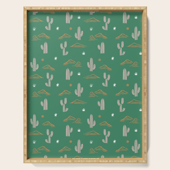 Retro cactus plant art pattern Serving Tray Gallery Image 1
