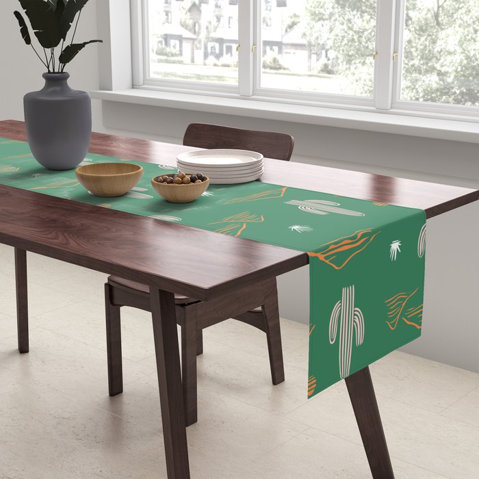 Retro cactus plant art pattern Table Runner Gallery Image 2