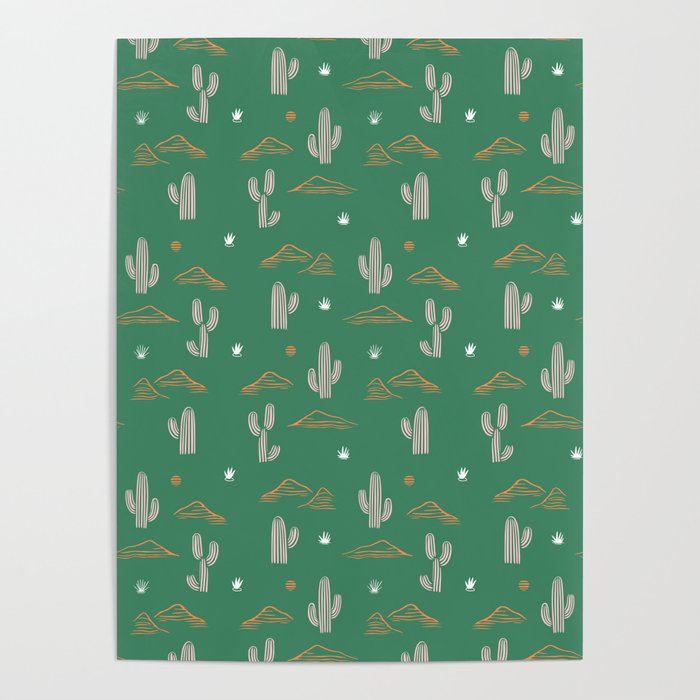 Retro cactus plant art pattern Poster Gallery Image 4