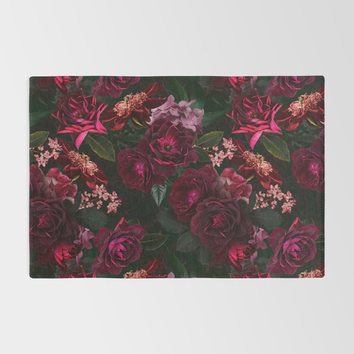Vintage & Shabby Chic - Night Botanical Flower Roses Garden Rug Gallery Image 2