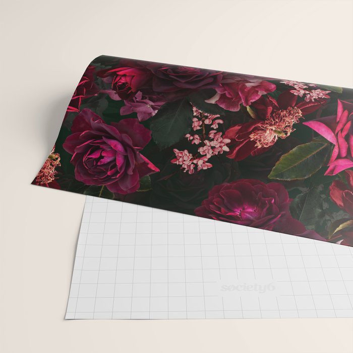 Vintage & Shabby Chic - Night Botanical Flower Roses Garden Wrapping Paper Gallery Image 2