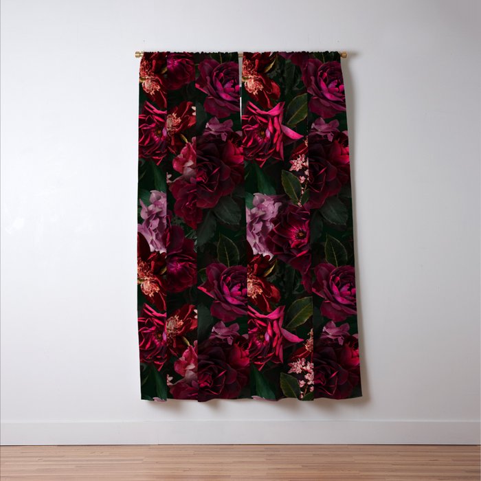 Vintage & Shabby Chic - Night Botanical Flower Roses Garden Window Curtain Gallery Image 3