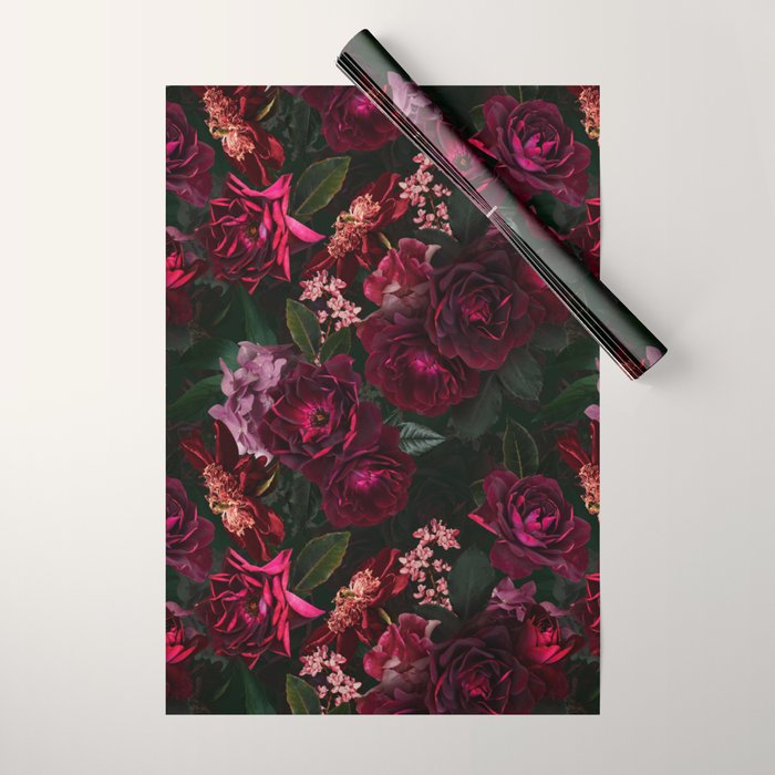 Vintage & Shabby Chic - Night Botanical Flower Roses Garden Wrapping Paper Gallery Image 1