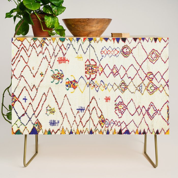 Red Yellow Abstract Antique Colorful Moroccan Rug Print Credenza Gallery Image 1