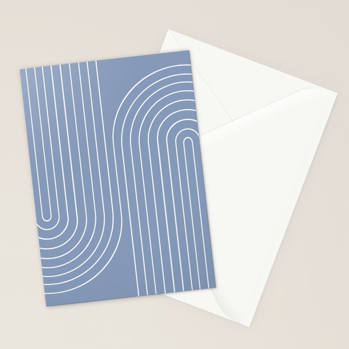 Minimal Line Curvature XIII Natural Blue Mid Century Modern Arch Abstract Stationery Card Gallery Image 2