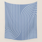 Minimal Line Curvature XIII Natural Blue Mid Century Modern Arch Abstract Wall Tapestry Gallery Image 4