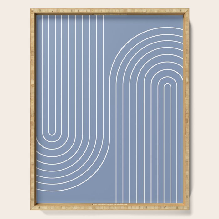 Minimal Line Curvature XIII Natural Blue Mid Century Modern Arch Abstract Serving Tray Gallery Image 1