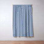 Minimal Line Curvature XIII Natural Blue Mid Century Modern Arch Abstract Window Curtain Gallery Image 3