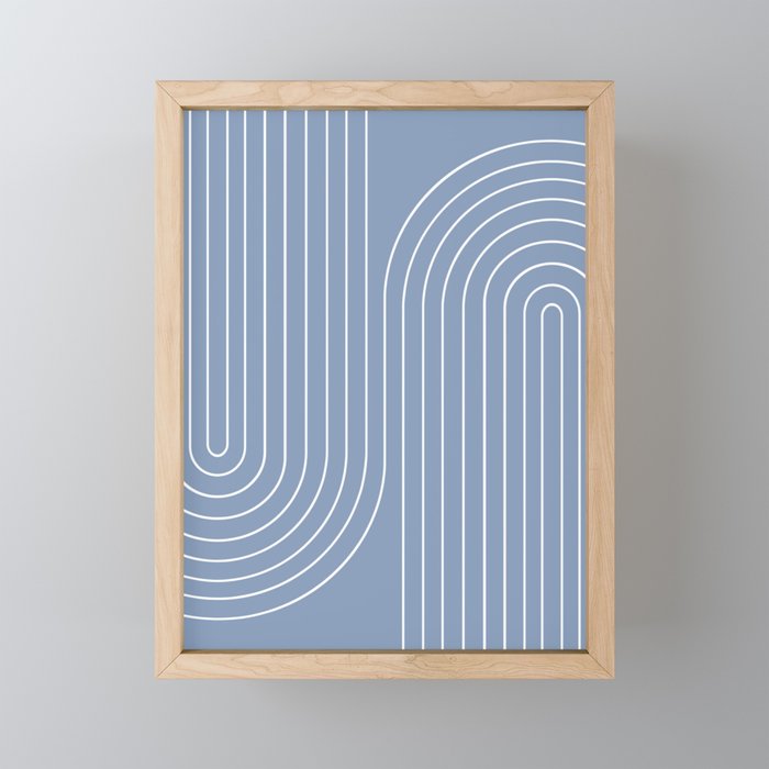 Minimal Line Curvature XIII Natural Blue Mid Century Modern Arch Abstract Mini Art Print Gallery Image 1