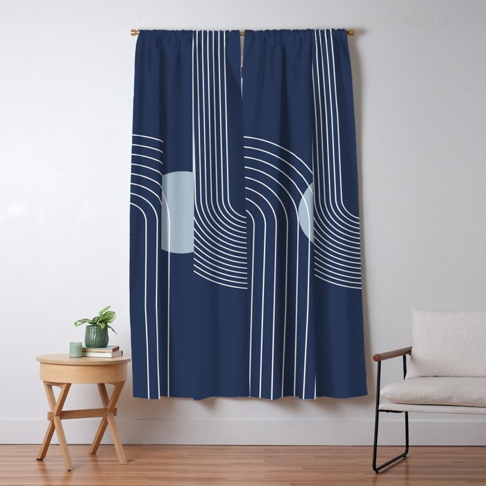 Geometric Lines in night Blue 10 (Rainbow and Sun Abstract) Window Curtain Gallery Image 1