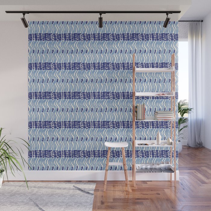Wiggle Lines - Blue Color Wall Mural Gallery Image 1