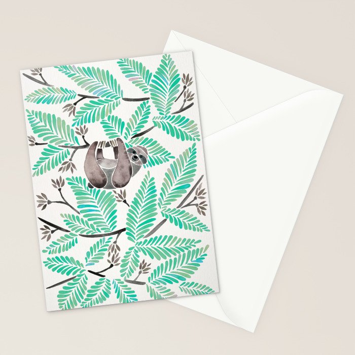 Happy Sloth - Tropical Mint Rainforest Stationery Card Gallery Image 2
