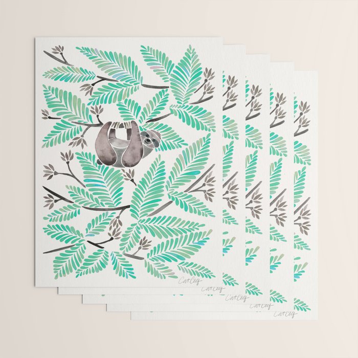 Happy Sloth - Tropical Mint Rainforest Wrapping Paper Gallery Image 3