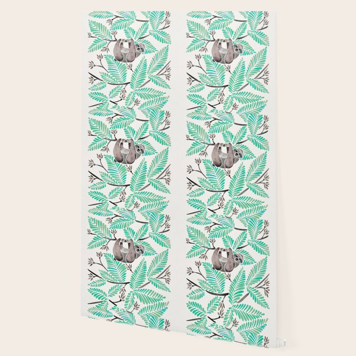 Happy Sloth - Tropical Mint Rainforest Wallpaper Gallery Image 2