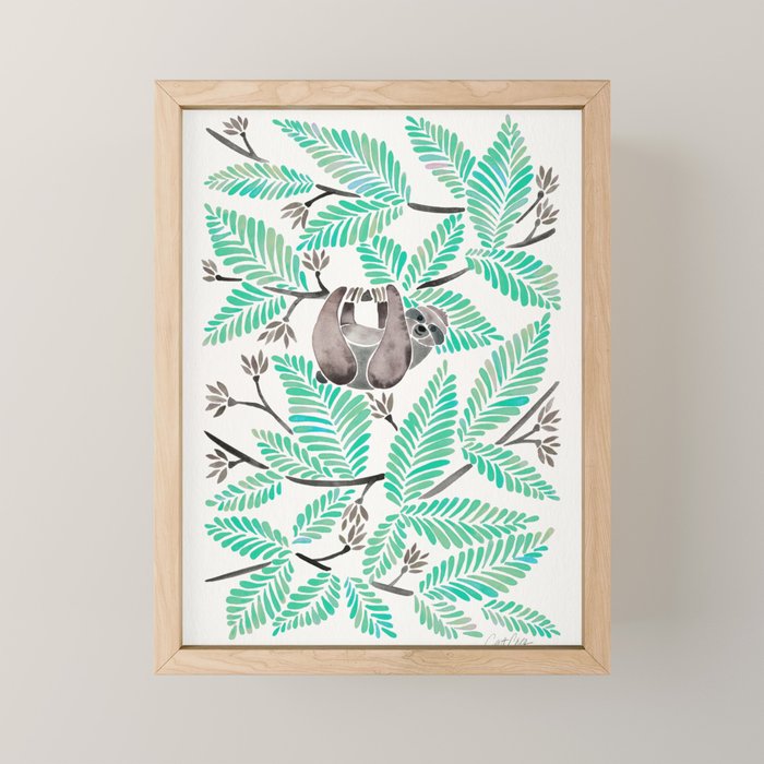 Happy Sloth - Tropical Mint Rainforest Mini Art Print Gallery Image 1