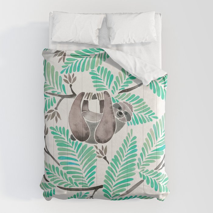 Happy Sloth - Tropical Mint Rainforest Comforter Gallery Image 6