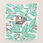 Happy Sloth - Tropical Mint Rainforest Wall Tapestry Gallery Image 4