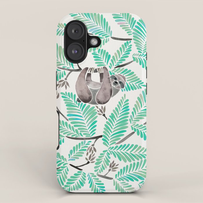 Happy Sloth - Tropical Mint Rainforest iPhone Case Gallery Image 1