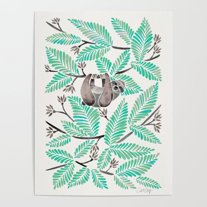 Happy Sloth - Tropical Mint Rainforest Poster Gallery Image 4