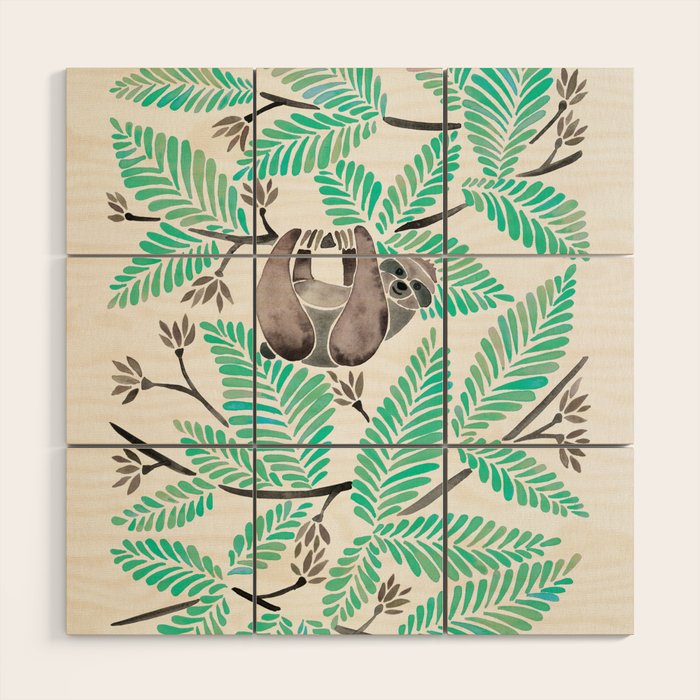 Happy Sloth - Tropical Mint Rainforest Wood Wall Art Gallery Image 1