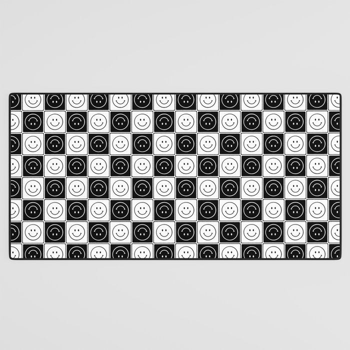 Checked Smiley Faces Pattern (Black & White) Desk Mat Gallery Image 3